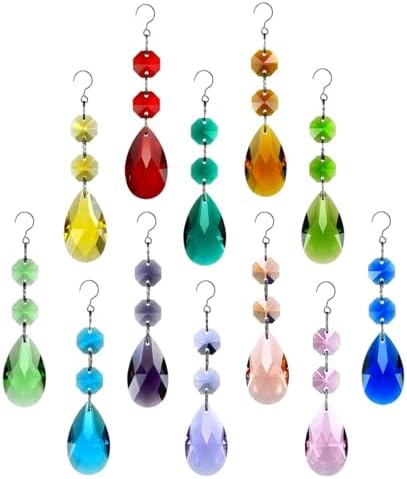 12pcs Teardrop Crystal Chandelier Prisms Suncatcher Beads Replacement