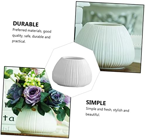 ORFOFE Ceramic Vase White Vertical Stripe 15x15x11cm