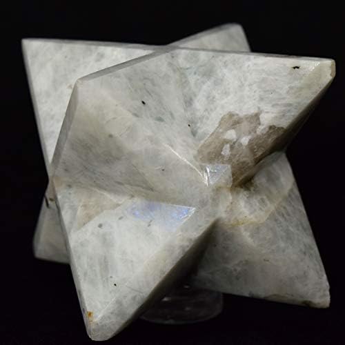 HC Set Rainbow Moonstone 8 Point Merkaba Star - Clear Quartz Cabochon