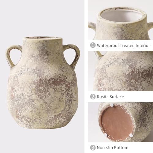 Rustic Ceramic Farmhouse Flower Vase with 2 Handles