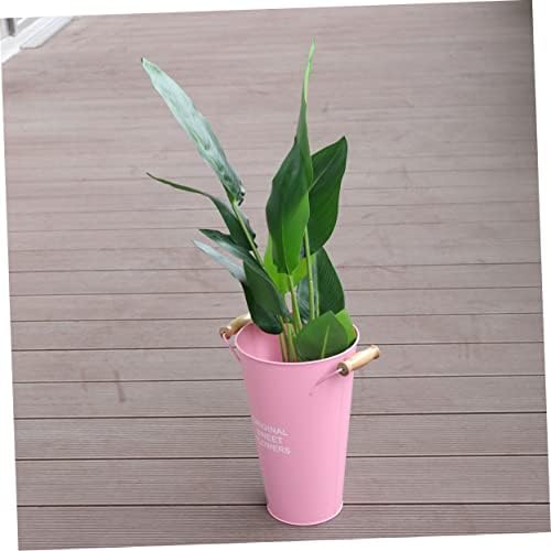STOBAZA Large Wrought Iron Floor Vase Pink Bucket Outline