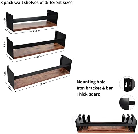 Giftgarden Black Iron Wood Floating Shelves 3 Pack