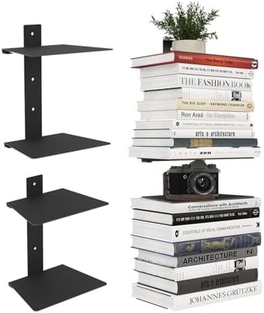 Wawocs Floating Book Shelves 4 Tier 2 Pack Black