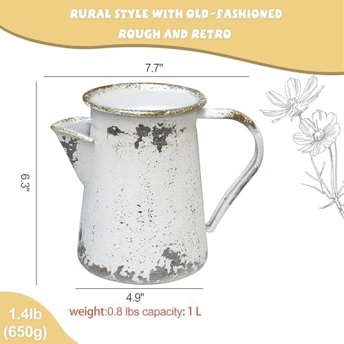 Vintage Metal Milk Jug Vase Shabby Chic Decor