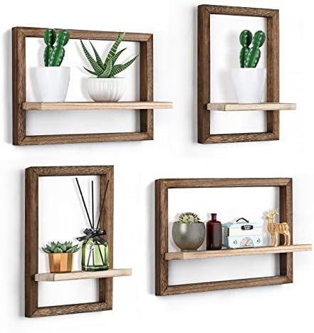 Rustic Square Floating Shelves Set of 4 for Wall