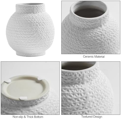 DN DECONATION White Textured Ceramic Vase for Home Decor