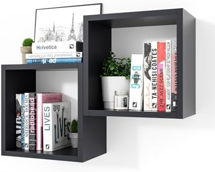 Kaboon Cube Shelves Set 2 Black Wall Mount