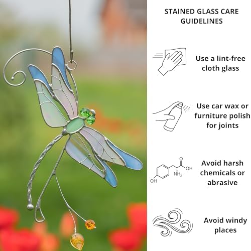 Blue Dragonfly Stained Glass Suncatcher Window Hanging