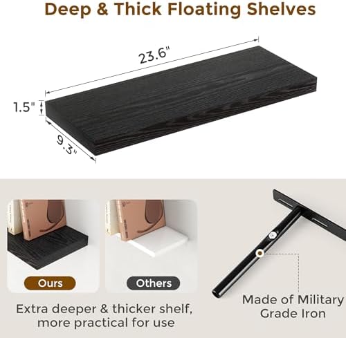 24 Inch Rustic Floating Shelf Set of 2 for Home Decor