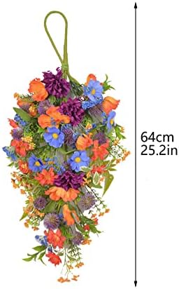 252 Inch Artificial Flower Teardrop Wreath Multicolor Fake Flower Door Hanging Garland for Home Wedding Decor