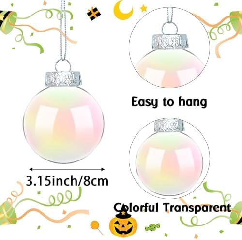 12 Pcs Clear Iridescent Ornaments Balls 315 Inch Rainbow Christmas Decor