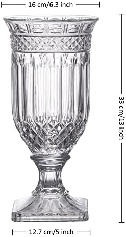 Joeyan 13 Inch Tall Glass Urn Vase with Ripple Diamond Pattern