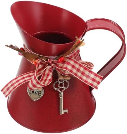 Uonlytech Vintage Dark Red Galvanized Metal Pitcher Holder Vase