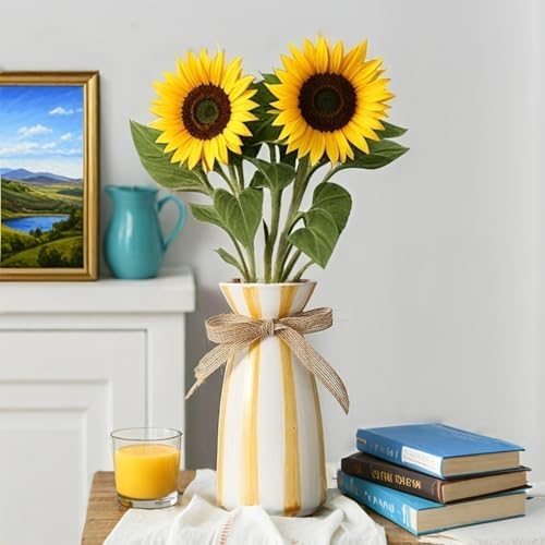 Luoshanvee Small White Porcelain Vase with Yellow Stripes