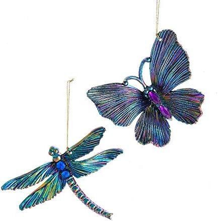 Kurt S Adler Peacock Dragonfly Butterfly Ornaments Set of 2