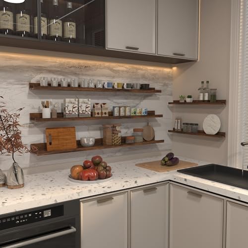 Giftgarden 47 Inch Floating Shelves Set of 5 Rustic Wood