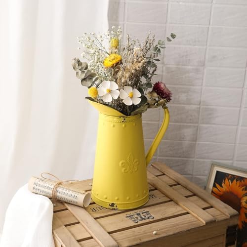 French Style Shabby Chic Metal Flower Vase Yellow