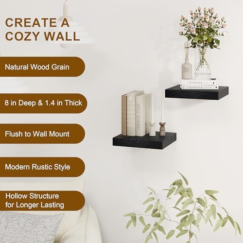 Fun Memories Black Floating Shelves 8 Inch Deep Set of 2