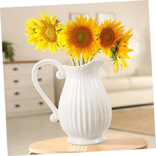 GANAZONO Simple White Striped Ceramic Flower Vase for Balconies