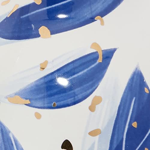 Deco 79 Ceramic Vase with Blue Leaf Design
