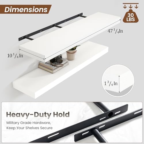 48 Inch White Floating Shelves for Wall Storage