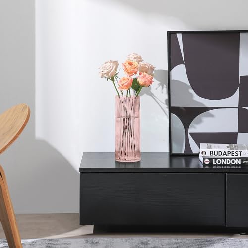 Pink Glass Vase for Flowers Tall Cylinder Vase for Home Decor