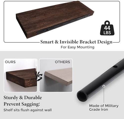 Axeman Floating Shelves 2 Pack 8 Inch Deep Rustic Brown Wood Wall Shelves for Storage and Display