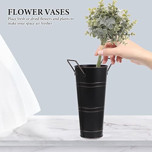 Vintage Rustic Farmhouse Iron Vase with Handle
