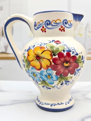 Hand Painted Portuguese Ceramic Flower Pitcher Vase 8x55x8