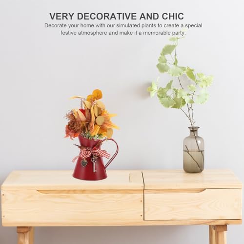 Uonlytech Vintage Dark Red Galvanized Metal Pitcher Holder Vase