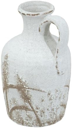 Tall Rustic White Ceramic Pitcher with Handle