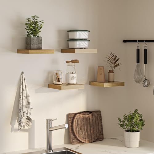 Square Floating Shelves for Wall Set of 4 Oak