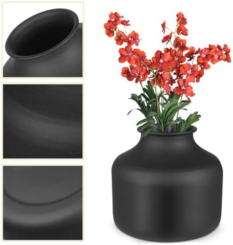 Happyyami Metal Matte Black Flower Vase Small