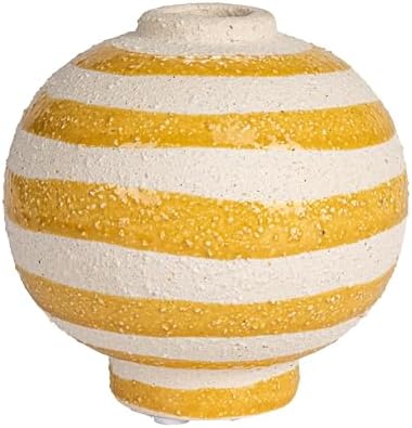 Creative Co Op Striped Stoneware Vase with Sphere Shape and Footed Base