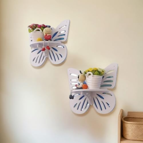 2PCS Butterfly Wall Shelf Cute Floating Storage for Kids Room and Nursery Decor