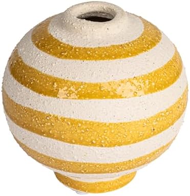 Creative Co Op Striped Stoneware Vase with Sphere Shape and Footed Base