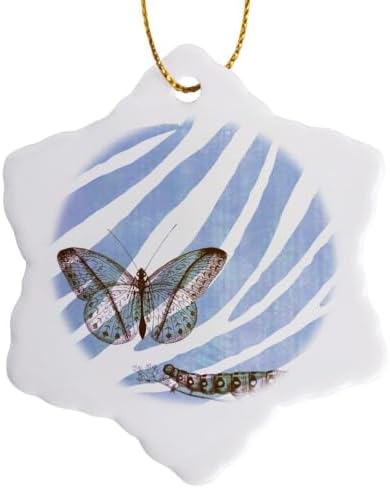 3 Inch Snowflake Porcelain Ornament Butterfly with Caterpillar
