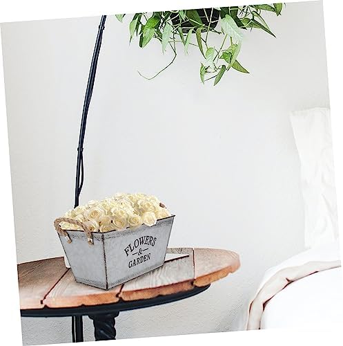 Hemoton 2PCS Rustic Galvanized Metal Vase with Handle Rope