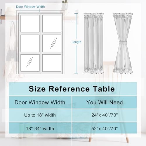 Hiasan French Door Curtains Privacy Rod Pocket Semi Sheer Panel for Door or Window 1 Panel Aqua 52x72 In