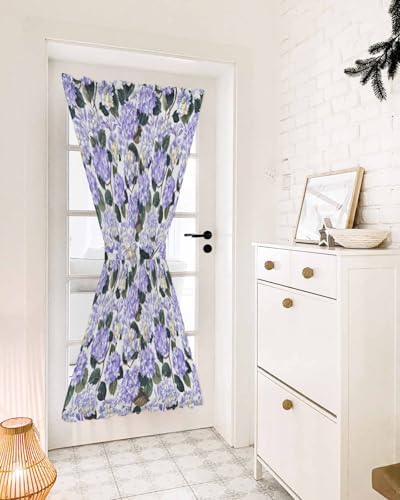 Purple Spring Floral French Door Curtain Watercolor Flowers Pastoral Sheer Door Panels 54W X 72L