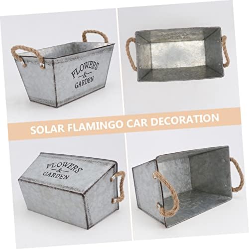 Hemoton 2PCS Rustic Galvanized Metal Vase with Handle Rope