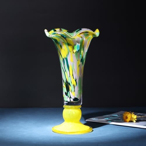 Hand Blown Yellow Glass Vase for Flowers