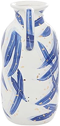 Deco 79 Ceramic Vase with Blue Leaf Design