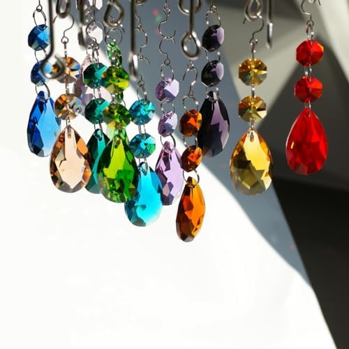 12pcs Teardrop Crystal Chandelier Prisms Suncatcher Beads Replacement
