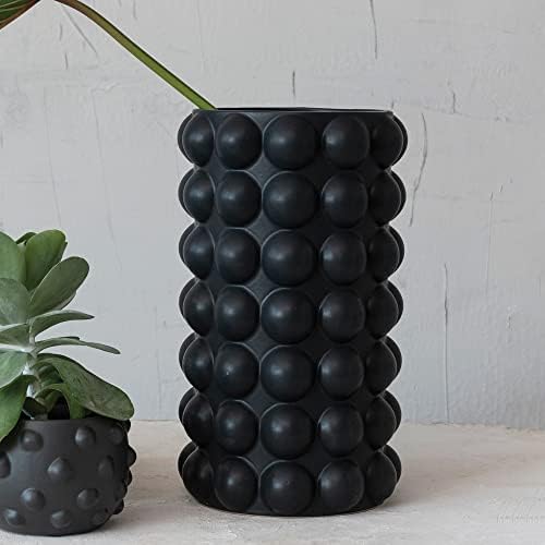 Creative Co Op Modern Stoneware Raised Dot Vase Black