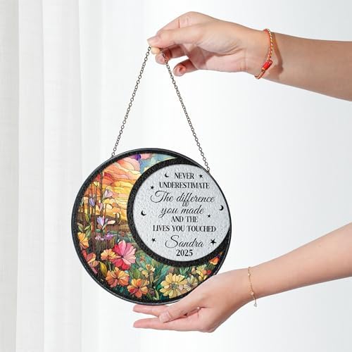 Personalized Retirement Sun Catcher with Name and Floral Design