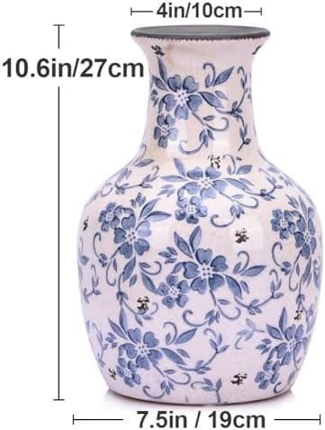 Qianling Blue and White Floral Vase - 106 Inch Vintage Ceramic Decor