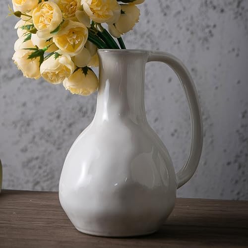 Tanvecle White Ceramic Vase with Big Handles