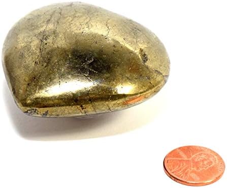 225 Inch Sparkling Golden Chalcopyrite Puffy Heart with Stand