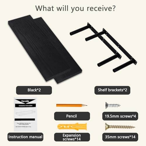 Vervida 24 Inch Floating Shelves Heavy-Duty Wall Storage for Bedroom Living Room